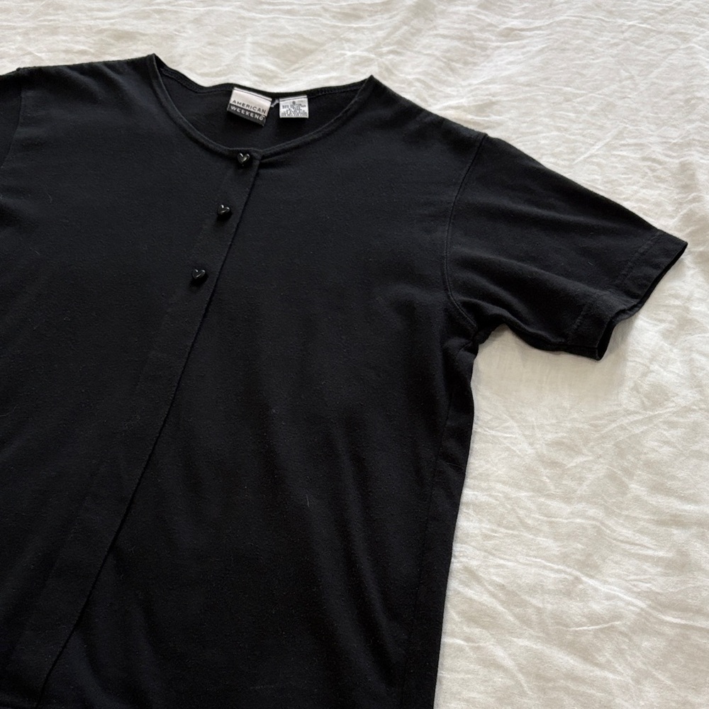 American Weekend Black Short-Sleeve Heart Shape Button Front Tee